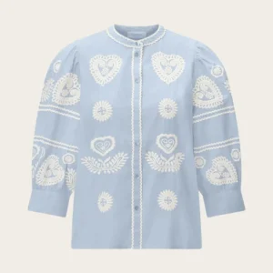 MUSSELIN EMBROIDERY SHIRT, SKYWAY BLUE