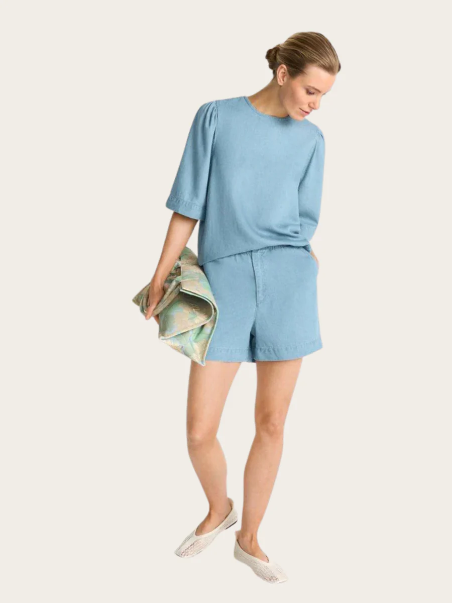 BLUE DENIM LOOK SHORTS, DENIM BLUE - Billede 3